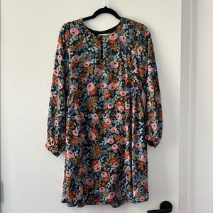 Rifle Paper Co. + Paper Crown Floral Long Sleeve Dress - Pink, Orange, Green